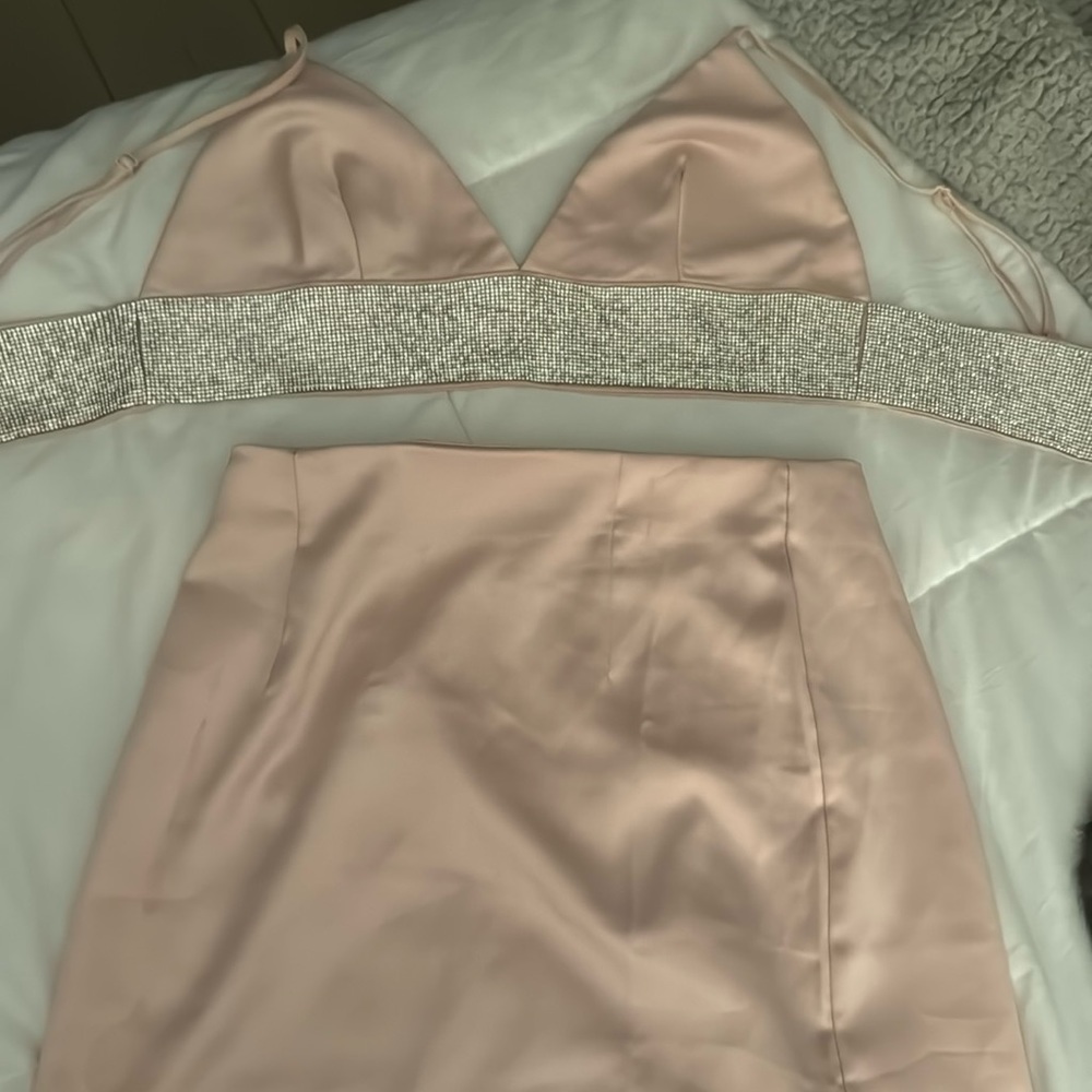 Revolve Mini Skirt & Rhinestone Set - Blush Pink